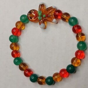 Gingerbread. Amber/Red Agate/Green Agate stone bead bracelet